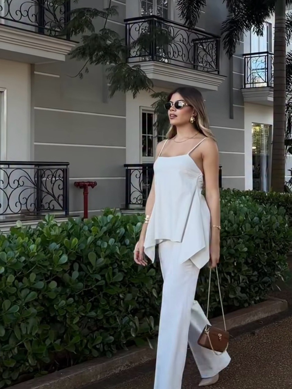 Zara Ivory Asymmetrical Spaghetti Strap Top
